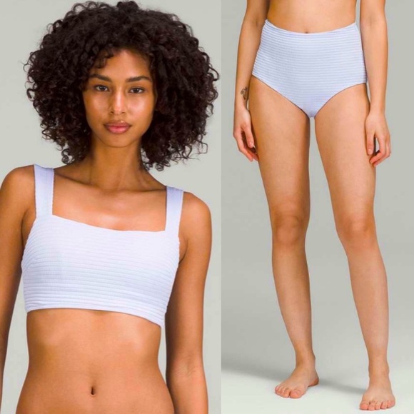 lululemon athletica Other - Lululemon Swimsuit Bikini Top Bottom Smocked High Rise Pastel Blue 2PC Set 6 Nwt